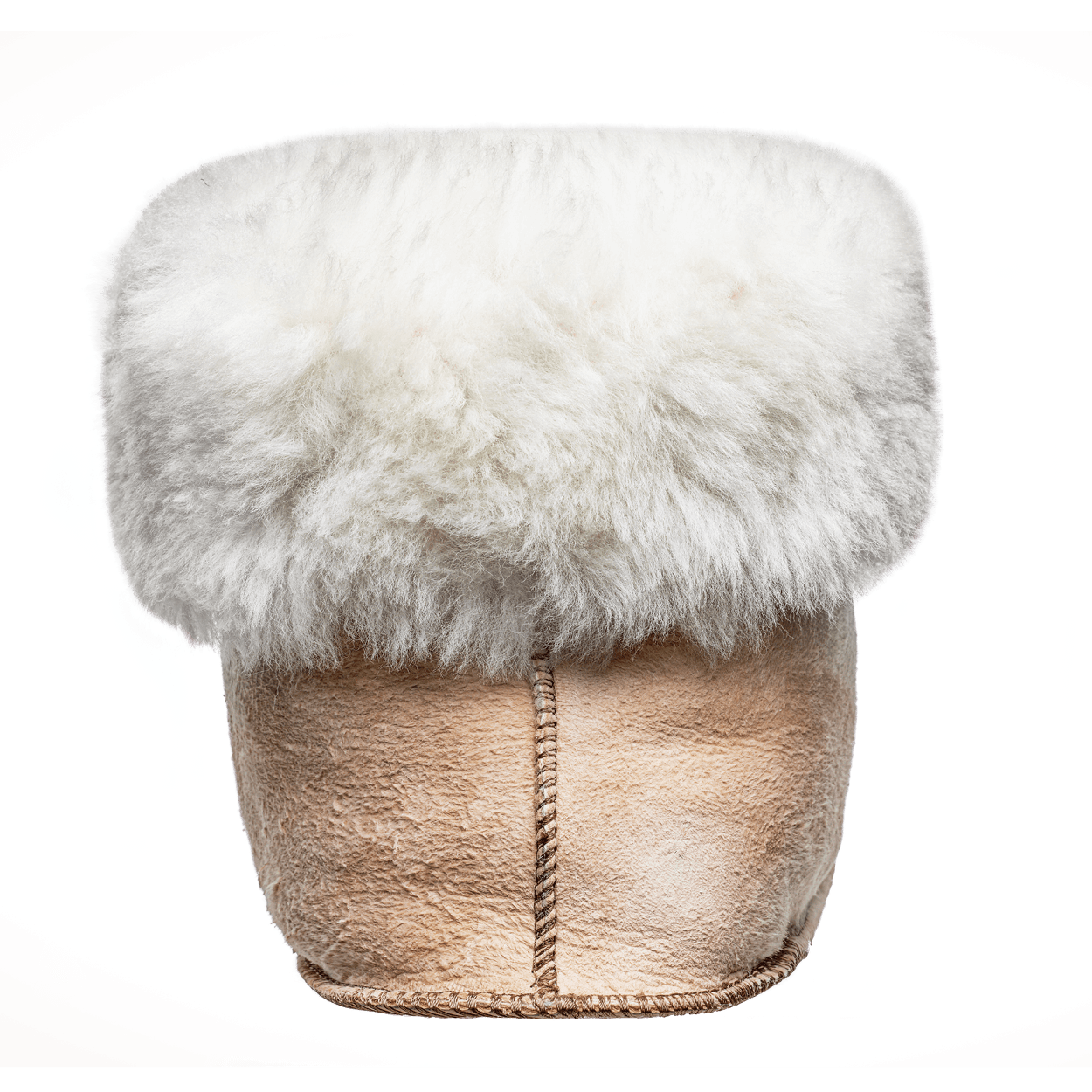 Rückansicht gemütliche Fellschuhe mit Ledersohle